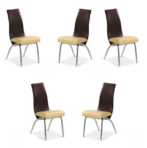 Pięć krzeseł beżowych / ciemno brązowych - 6993