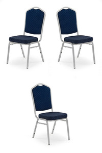Trzy krzesła niebieskie, stelaż srebrny - 4137
