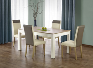 Stół seweryn dąb sonoma / biały (160-300x90x76 cm) + 4 krzesła Norbert  - Halmar