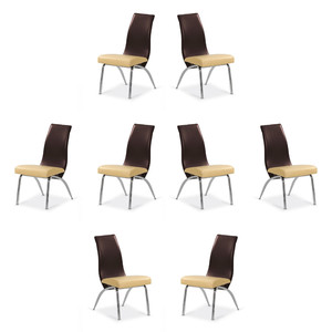 Osiem krzeseł beżowych / ciemno brązowych - 6993