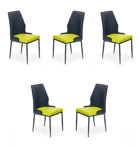 Pięć krzeseł limonkowo-czarnych - 7596