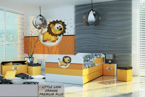 Łóżko dziecięce tapicerowane LITTLE LION ORANGE PREMIUM PLUS + Szuflada i Materac 180x80cm - versito