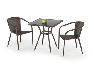 Stół MOBIL ogrodowy, kolor: szkło - czarny, ratan - c.brąz  - Halmar