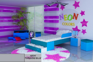 Łóżko dziecięce 140x80 NEON TORQUOISE/BLUE z materacem - versito