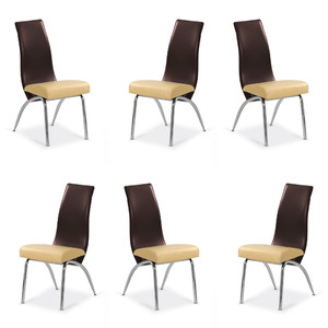 Sześć krzeseł beżowych-ciemno brązowych - 6993
