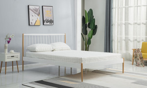 LEMI 120 cm łóżko metalowe biały / naturalny  - Halmar