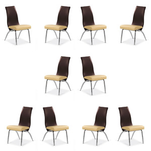 Dziesięć krzeseł beżowych / ciemno brązowych - 6993