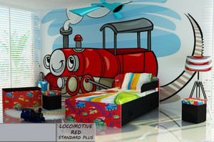 Łóżko dla dziecka LOCOMOTIVE RED STANDARD + SZUFLADA i materac 180x80cm - versito