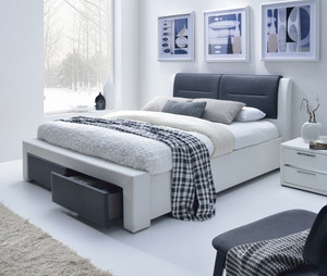 Łóżko CASSANDRA S 140 cm tapicerowane z szufladami czarno-biały  - Halmar