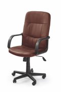 Fotel do biurka, bez zagłówka, w brązowej ekoskórze, na czarnej obrotowej podstawie