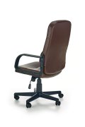 Fotel do biurka, bez zagłówka, w brązowej ekoskórze, na czarnej obrotowej podstawie