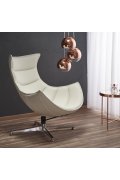 Nowoczesny Fotel do salonu eko skóra kompozytowa w kolorze białym z przeszyciami