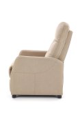 Rozkładany Fotel do salonu z funkcją relax w kolorze beżowym, tkanina velvet