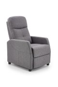 Rozkładany Fotel do salonu z funkcją relax w kolorze popielatym, tkanina velvet
