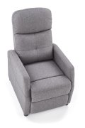 Rozkładany Fotel do salonu z funkcją relax w kolorze popielatym, tkanina velvet