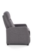 Rozkładany Fotel do salonu z funkcją relax w kolorze popielatym, tkanina velvet