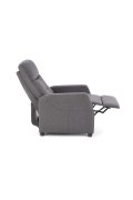 Rozkładany Fotel do salonu z funkcją relax w kolorze popielatym, tkanina velvet