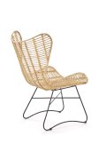 Rattanowy Fotel do salonu, boho, skandynawski, na czarnym stelażu, rattan naturalny