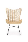 Rattanowy Fotel do salonu, boho, skandynawski, na czarnym stelażu, rattan naturalny