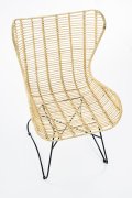 Rattanowy Fotel do salonu, boho, skandynawski, na czarnym stelażu, rattan naturalny