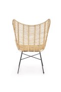 Rattanowy Fotel do salonu, boho, skandynawski, na czarnym stelażu, rattan naturalny