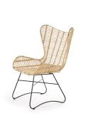 Rattanowy Fotel do salonu, boho, skandynawski, na czarnym stelażu, rattan naturalny