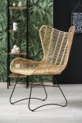 Rattanowy Fotel do salonu, boho, skandynawski, na czarnym stelażu, rattan naturalny