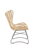Rattanowy Fotel do salonu, boho, skandynawski, na czarnym stelażu, rattan naturalny