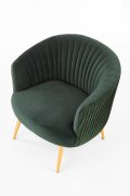 Fotel do salonu, glamour, klasyczny, kolor ciemno zielony, na złotych nogach, z otulającym oparciem, tkanina velvet