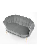 Fotel do salonu, glamour, w kształcie muszli, popielaty ze złotymi nóżkami, tkanina velvet, rozmiar XL