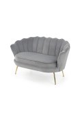 Fotel do salonu, glamour, w kształcie muszli, popielaty ze złotymi nóżkami, tkanina velvet, rozmiar XL