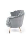 Fotel do salonu, glamour, w kształcie muszli, popielaty ze złotymi nóżkami, tkanina velvet, rozmiar XL