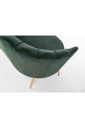 Fotel do salonu, glamour, w kształcie muszli, ciemny zielony ze złotymi nóżkami, tkanina velvet, rozmiar XL