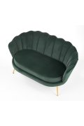 Fotel do salonu, glamour, w kształcie muszli, ciemny zielony ze złotymi nóżkami, tkanina velvet, rozmiar XL