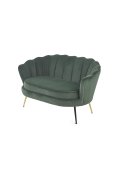 Fotel do salonu, glamour, w kształcie muszli, ciemny zielony ze złotymi nóżkami, tkanina velvet, rozmiar XL