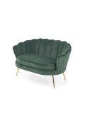 Fotel do salonu, glamour, w kształcie muszli, ciemny zielony ze złotymi nóżkami, tkanina velvet, rozmiar XL