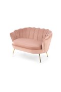 Fotel do salonu, glamour, w kształcie muszli, jasny różowy ze złotymi nóżkami, tkanina velvet, rozmiar XL