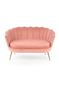 Fotel do salonu, glamour, w kształcie muszli, jasny różowy ze złotymi nóżkami, tkanina velvet, rozmiar XL