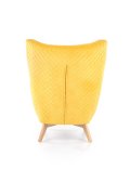 Fotel do salonu, klasyczny, tradycyjny, typu uszak, żółta tapicerka, nóżki drewniane, oparcie pikowane