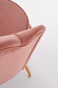 Fotel do salonu, glamour, w kształcie muszli, jasny różowy ze złotymi nóżkami, tkanina velvet