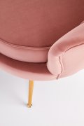 Fotel do salonu, glamour, w kształcie muszli, jasny różowy ze złotymi nóżkami, tkanina velvet