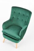 Fotel do salonu klasyczny, kolor ciemny zielony, nóżki drewniane naturalne