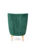 Fotel do salonu klasyczny, kolor ciemny zielony, nóżki drewniane naturalne