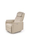 Fotel do salonu, funkcja relax, beżowa ekoskóra, funkcja kołyski i elektryczngo rozkładania