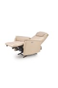Fotel do salonu, funkcja relax, beżowa ekoskóra, funkcja kołyski i elektryczngo rozkładania