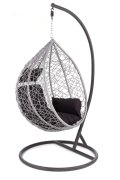 Ogrodowy wiszący fotel, boho, nowoczesny, czarno-popielaty, rattan syntetyczny