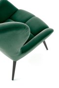Fotel do salonu nowoczesny, kolor ciemny zielony, nóżki czarny metal