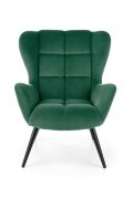 Fotel do salonu nowoczesny, kolor ciemny zielony, nóżki czarny metal