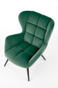 Fotel do salonu nowoczesny, kolor ciemny zielony, nóżki czarny metal