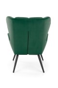 Fotel do salonu nowoczesny, kolor ciemny zielony, nóżki czarny metal